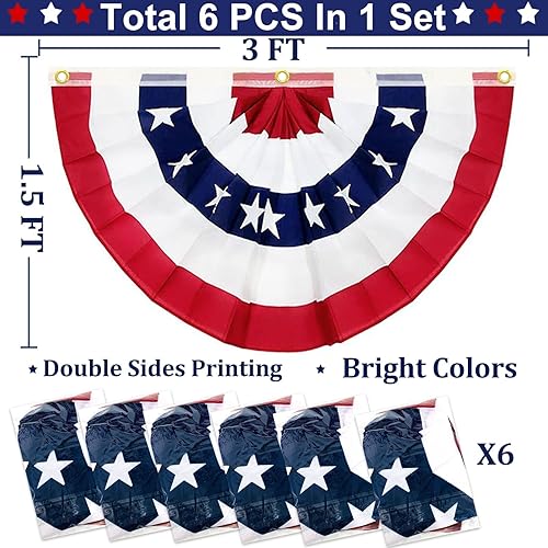 Miniatura 3 de TURNMEON Paquete de 6 banderas de abanico plisadas estadounidenses del 4 de julio, banderas estadounidenses de Estados Unidos para exteriores,