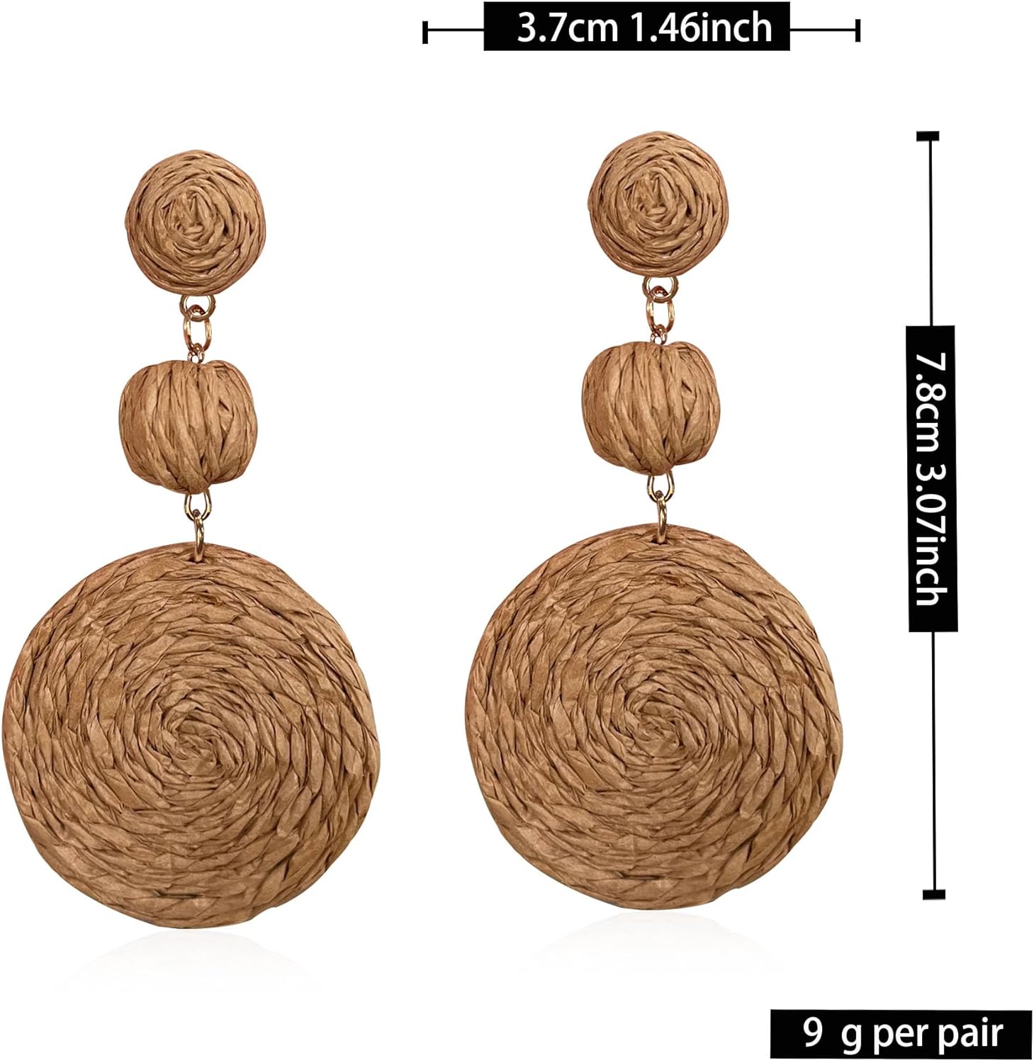 GBAHFY Raffia Round Earrings for Women Geometric Statement Boho Straw Raffia Ball Drop Earrings - Image 5