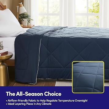 Oversized Cooling Comforter Twin/Twin XL Reversible Diamond-Quilted Comforter for College Dorms Lightweight Breathable Bed Blanket for Hot Sleepers, Night Sweats & College Students, Navy Blue