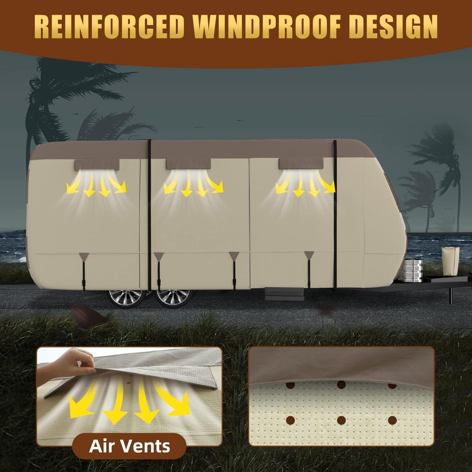 RV Cover Travel Trailer Cover, Extra-Thick Upgraded 7 Layers Top Windproof Camper Cover Anti-UV RV Cover Toy Hauler Cover with Tire Cover Gutter Cover (7-Layers, Fits 16-18FT)