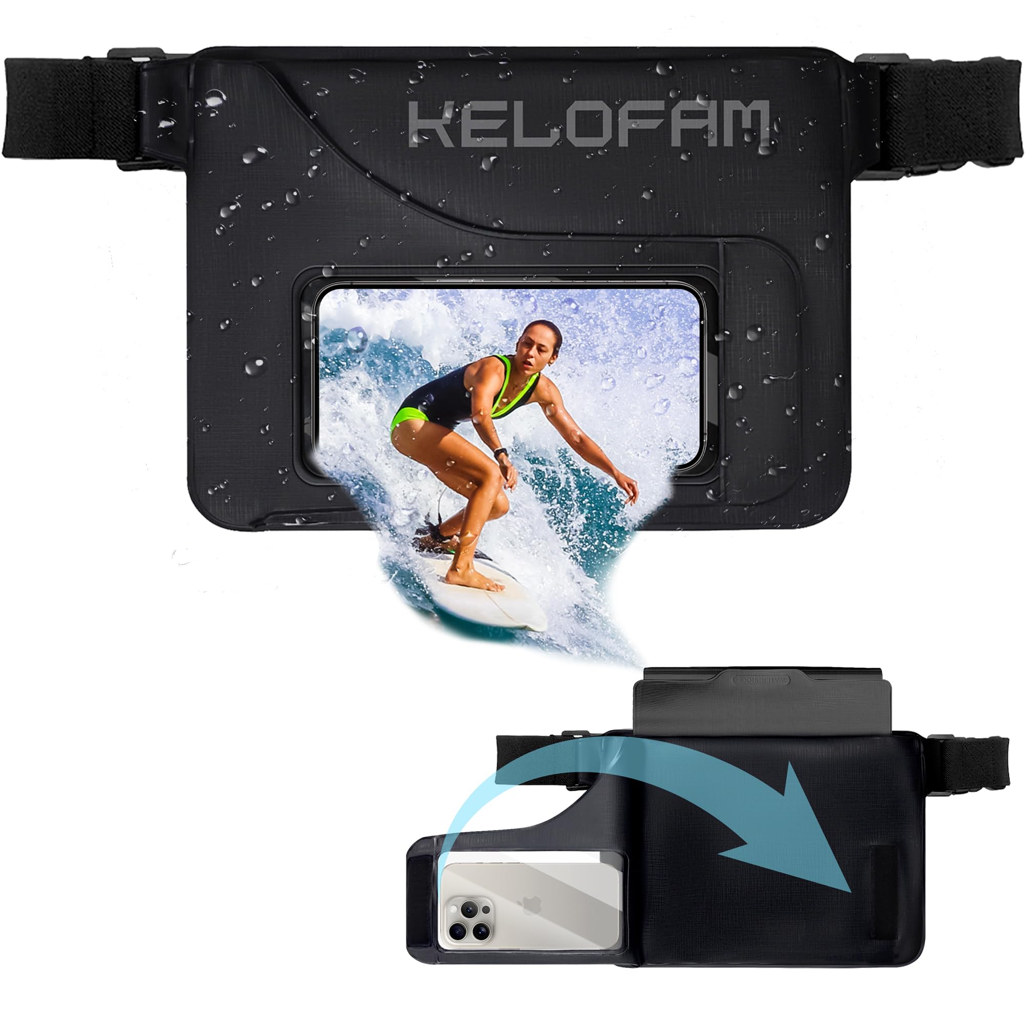 Waterproof bag Fanny Pack with Phone Case, Water proof Phone Pouch Dry Bag Keep Valuables Safe for iPhone Samsung, Adjustable Waist Strap and Screen