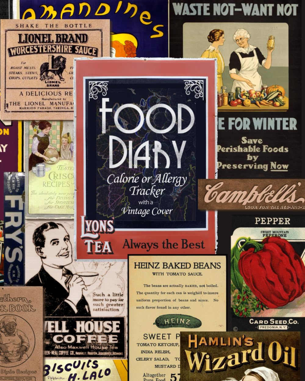 Food Diary: Food Journal / Log / Diet Planner with Calorie Counter ( Softback * 100 Spacious Daily Record Pages & More * Vintage ) (Food Journals for Weight Loss or Allergies)