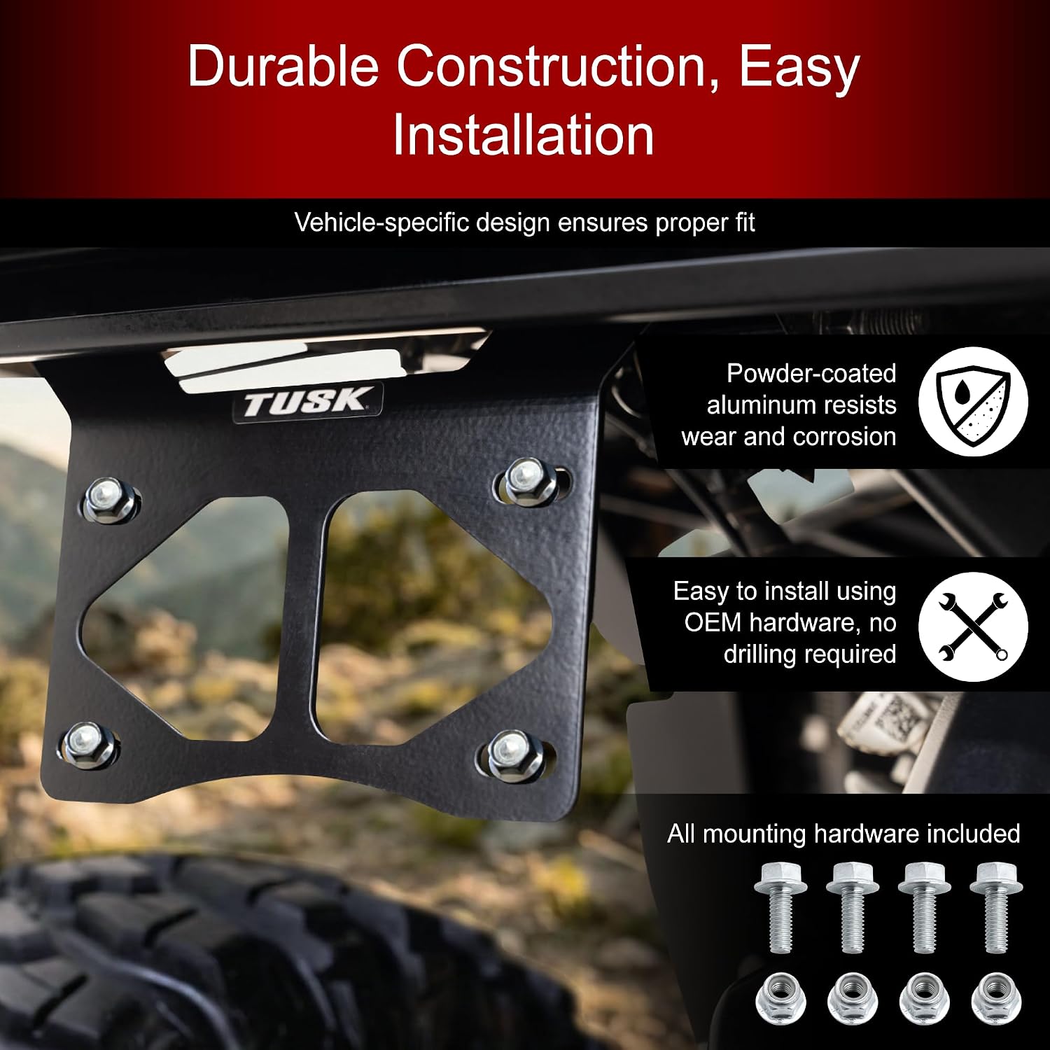 Tusk License Plate Mount Compatible with Polaris Xpedition 2024-2026 Rear License Plate Bracket for UTV Applications