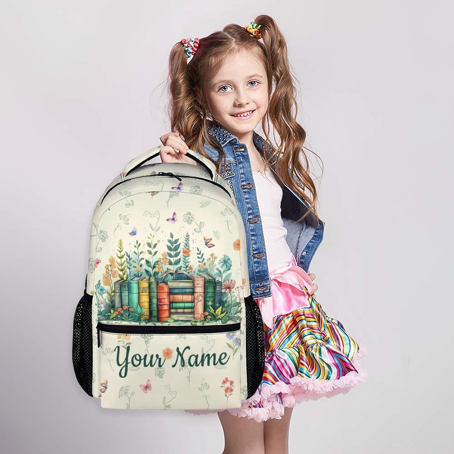 Personalized Backpacks for Girls, Cute Backpack for Book Lovers School Preschool Elementary Middle College, Custom Name 17 Inch Reading Bookbag for Travel Casual Library