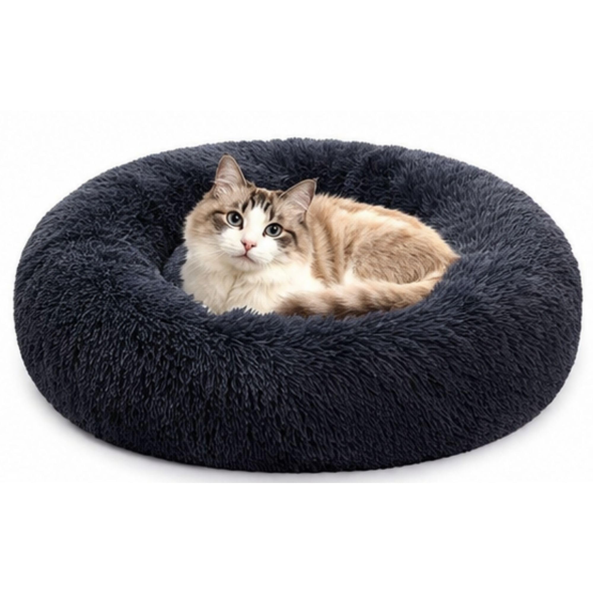 Luxury Calming Dog & Cat Bed Small Size, Ultra Soft Plush Round Pet Bed with Anti-Slip Bottom, Washable Cushion (Black)-image-20