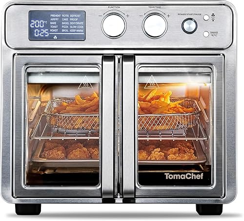 Combo de horno tostador y freidora de aire para puerta francesa, 26 cuartos de galón extra grande, 15 funciones de cocción incluyendo asador y