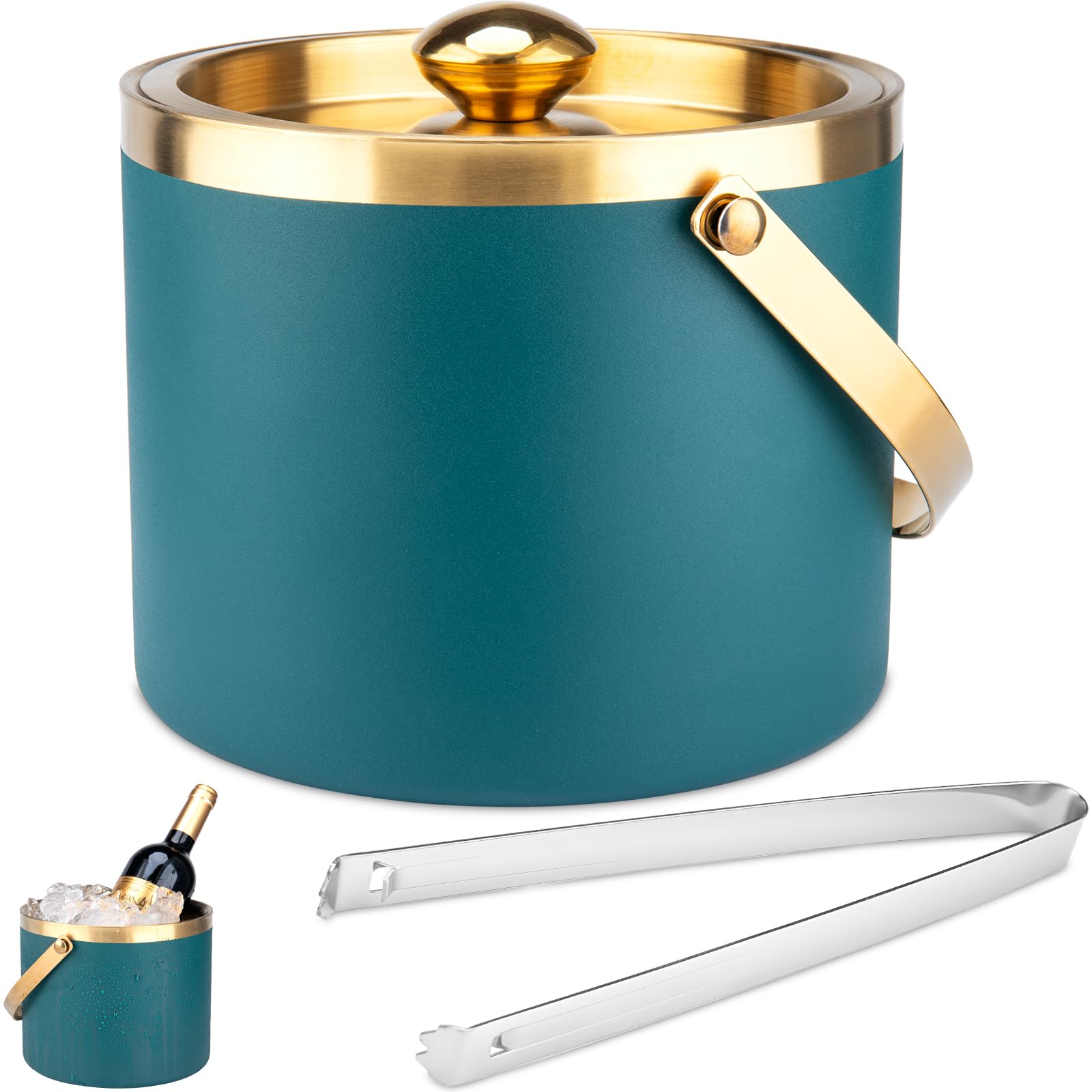 Cubitera de hielo de acero inoxidable de 3 litros, cubos de hielo para fiestas con tapa, cubo de hielo para bar de cócteles