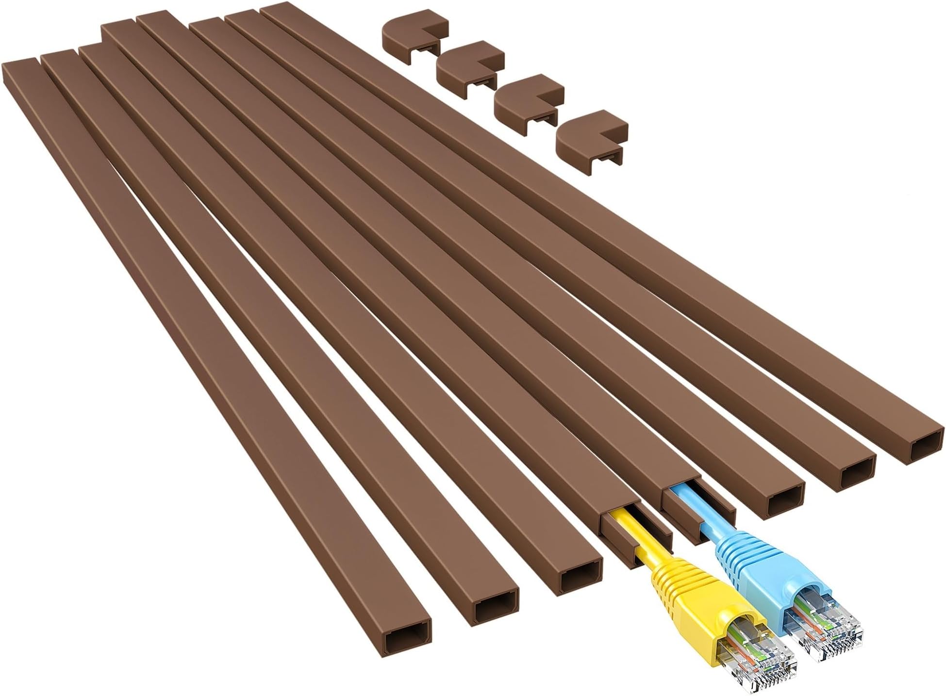 One-Cord Channel Cable Concealer - CMC-03 Mini Cover Cable Management System - 125" Raceway Kit Hiding a Single Ethernet Cable, Speaker Wire, Floor Lamp Cord - 8X L15.6in, W0.59in H0.39in, Brown