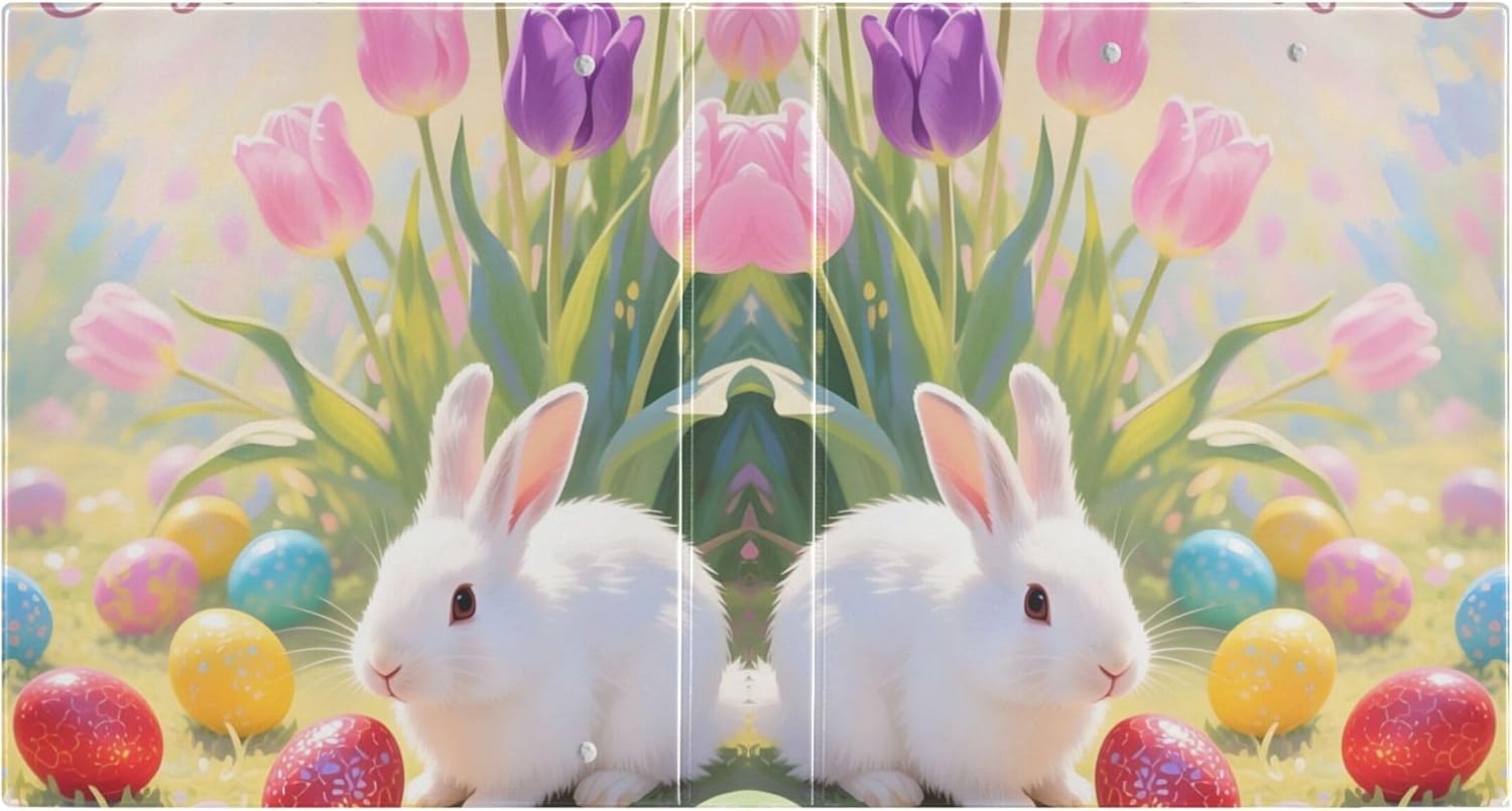 Happy Easter Bunny Eggs 3 Ring Binders, 1.5” Round Ring Binders with Clipboard - Letter Size, 3 Interior PVC Clear Pockets & Anti-Slip Clip for Office School Supplies, 2PCS