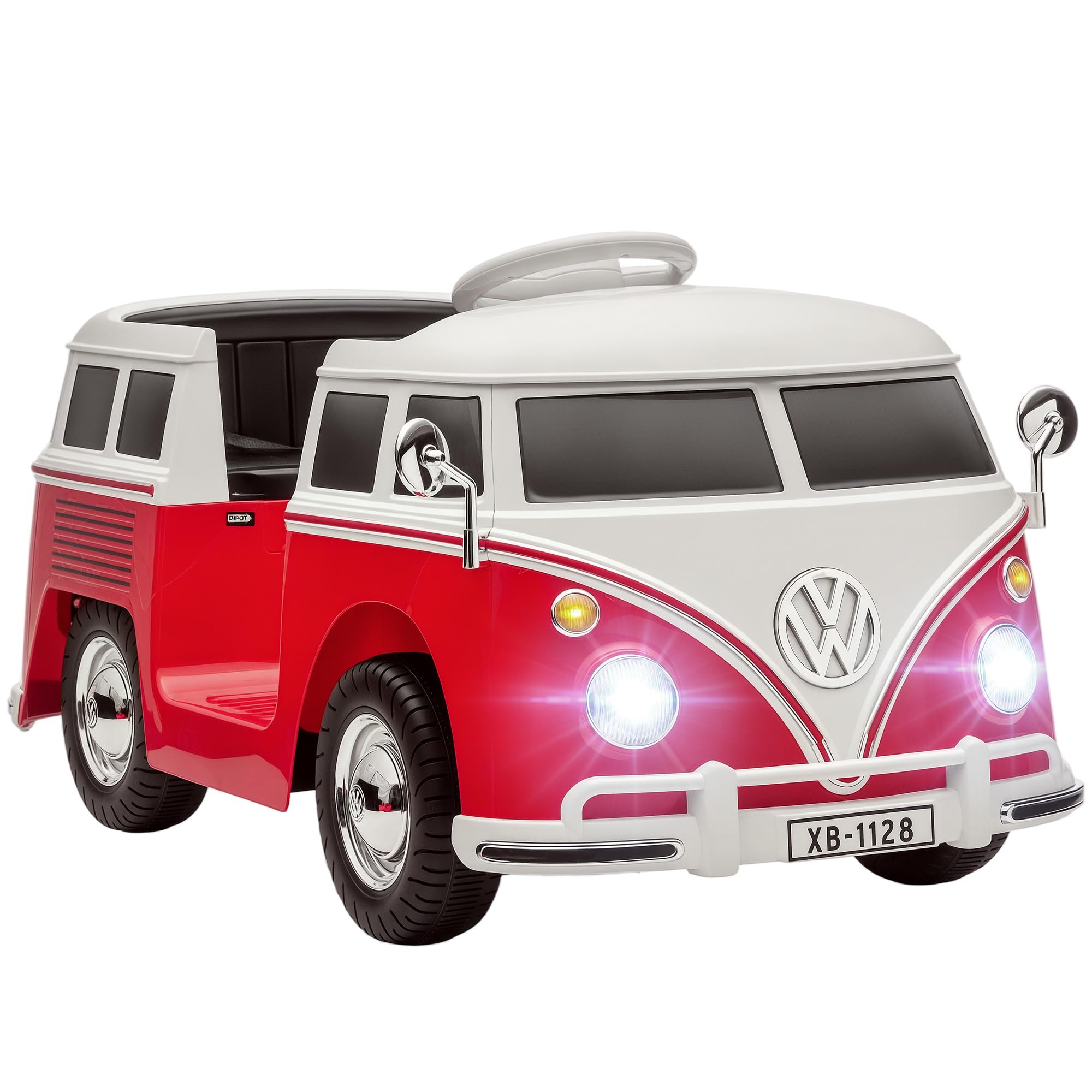 AIYAPLAY Voiture électrique Enfant Volkswagen T1 sous Licence Officielle, véhicules électriques 12 V avec 2 Moteurs, démarrage Doux, Lecteur MP3, phares LED et klaxon, Rouge