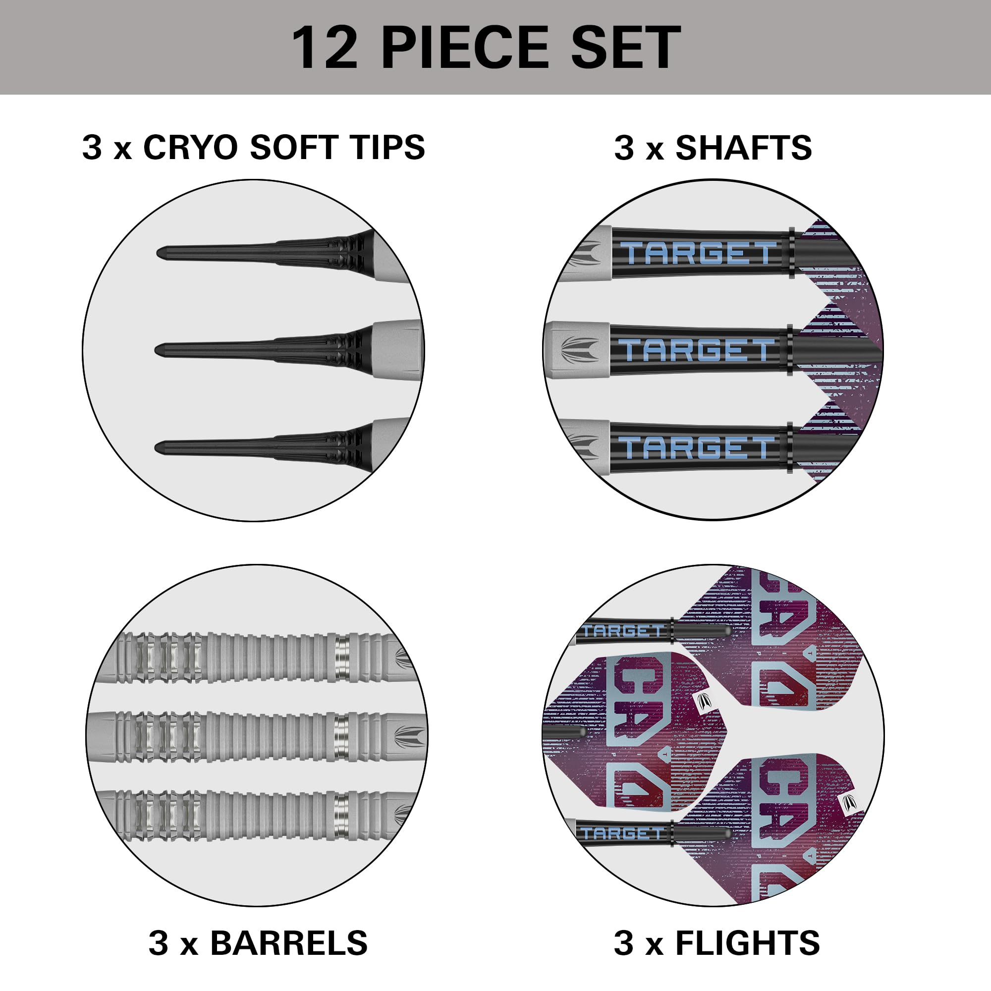 Target Darts Cryo Punta Blanda Dardo Set 18-21G 90% Tungsteno Barril