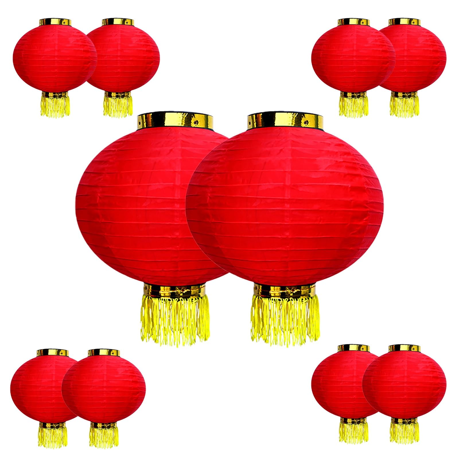 nxjaSDH Red hanging lanterns, 10 Pcs Red Satin Lanterns with Tassels, Traditional Hanging Lamp Shade, Lucky Lantern, Easy to Install, for Chinese New Year Spring Festival