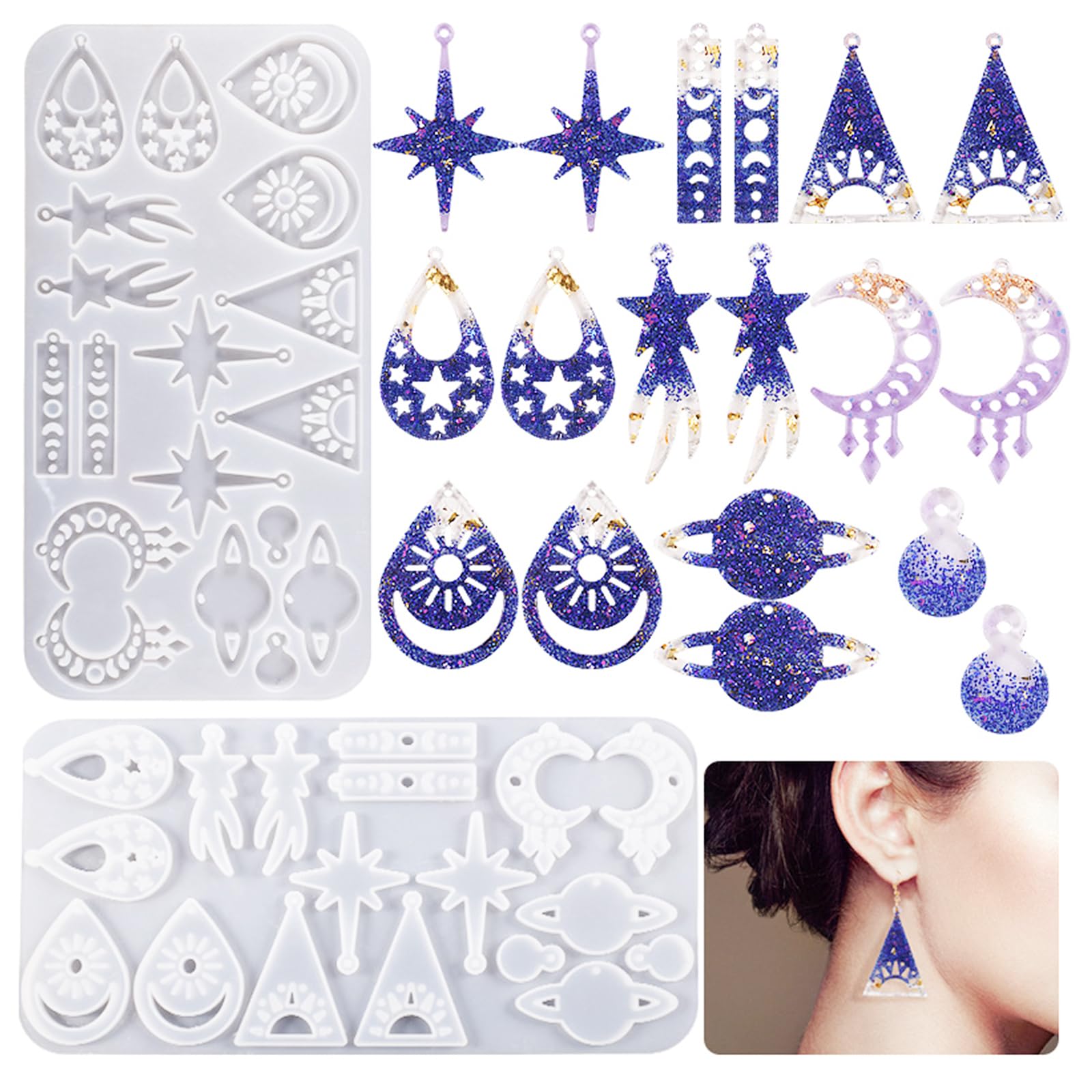 CavspkArt Resin Silicone Moulds,Epoxy Resin Jewellery Molds with Hole,Earring Resin Moulds Silicone,Epoxy Casting Molds for DIY Jewelry Pendant,Earring Resin Craft Molds for Girls,Women,Beginners