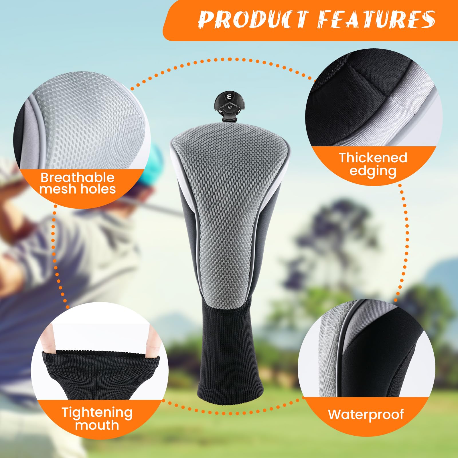 Housses de club de golf pour bois - Longue couverture hybride - Avec étiquette interchangeable - Nouveauté - Durable - Ajustement parfait - Gris