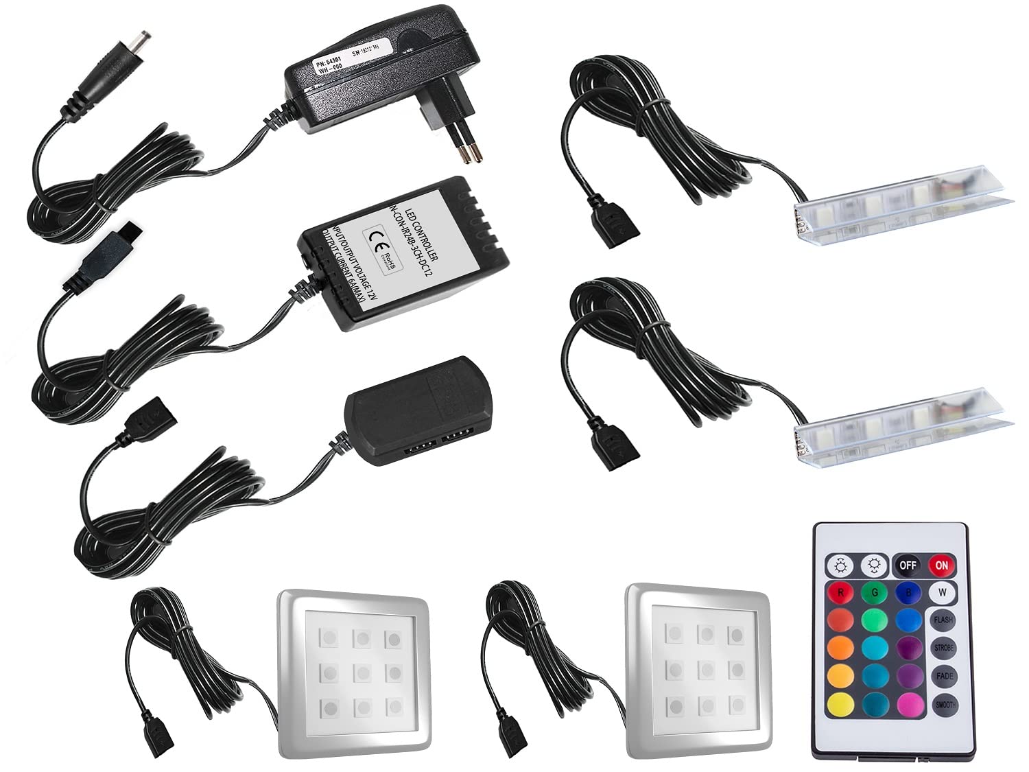 Belini - Set completo da parete per soggiorno, moderna parete con illuminazione a LED, colore: Nero