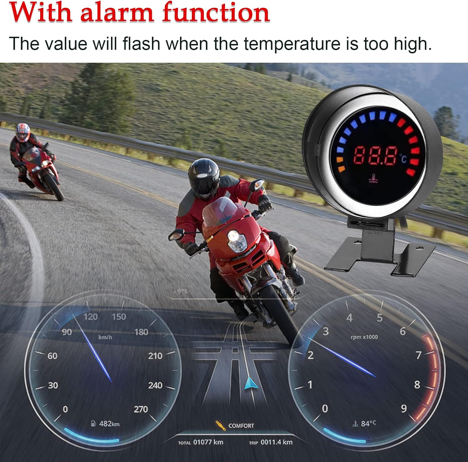 Shkalacar Water Temperature Gauge, 0-120℃ 52mm Water Temp Thermometer Meter Kit Car Digital Meter LED Display with Sensor Alarm for Marine Boat, Ship, Car, Truck, Vehicle, Automotive
