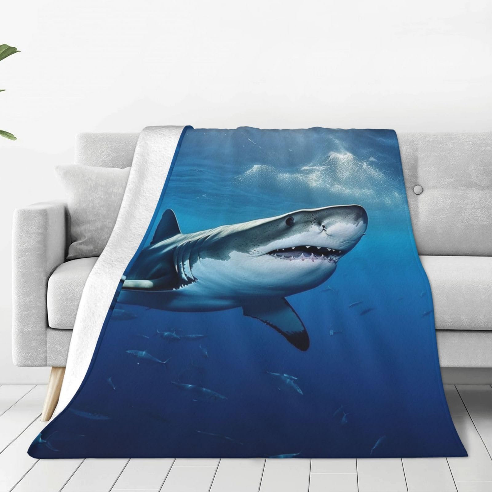 KLOPH Ocean Sea Animal Shark Throw Blanket 50"x40" Flannel Fluffy Warm Blanket for Couch, Reversible Plush Blankets for Bed, Comfy Fuzzy Blanket for Sofa, Plush Lightweight-Blankets for All Season