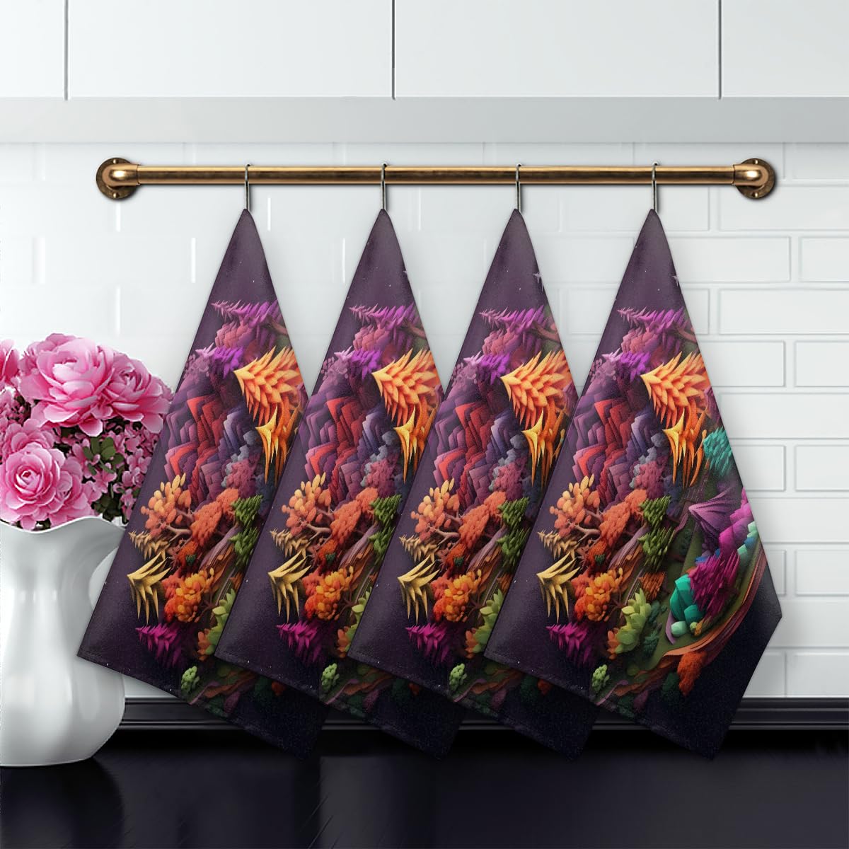 Set di 4 asciugamani da cucina con paesaggio di alberi della foresta, asciugamani da cucina morbidi e assorbenti, strofinacci per casa, cucina, catering, ristorante, 45 x 72 cm