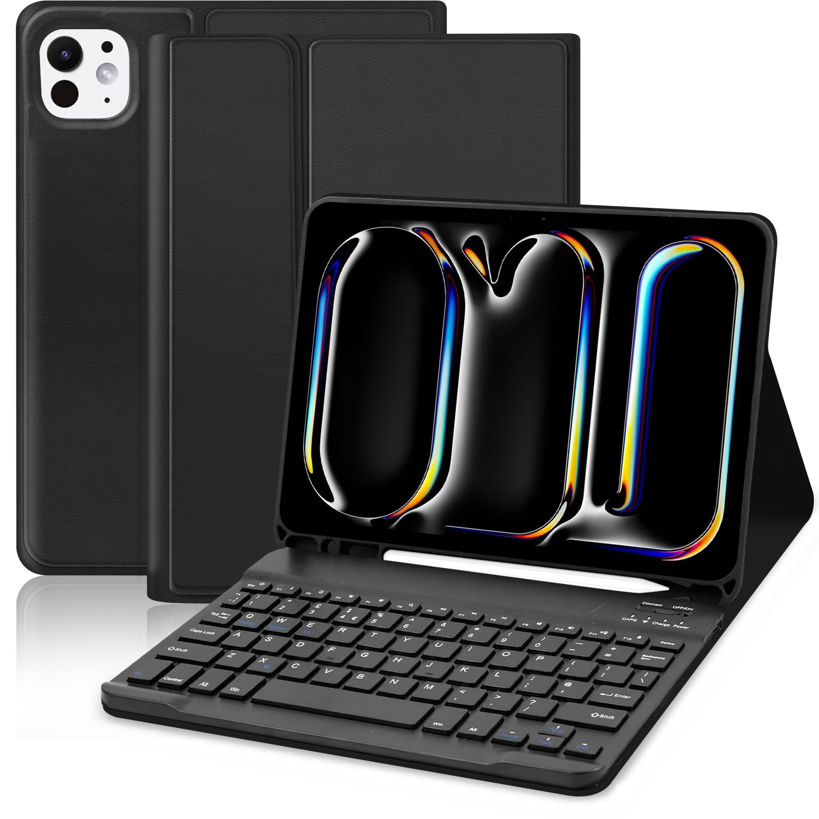 Keyboard Case for iPad Pro 11 inch M4 2024 - UK Keyboard QWERTY Layout Detachable Bluetooth Keyboard, Protective Folio Cover with Pencil Holder for iPad Pro 11(Model: A2836/A2837/A3006), Black