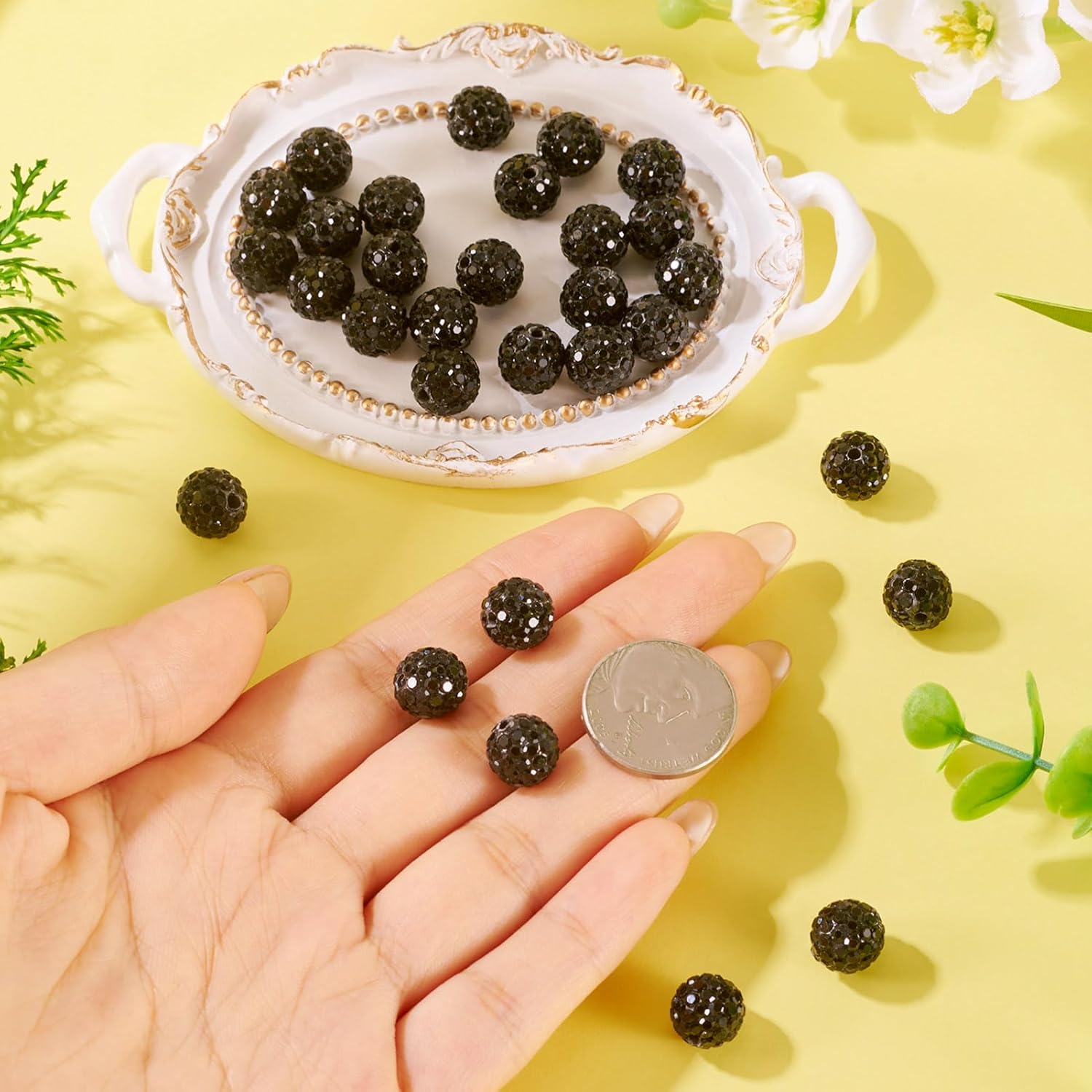 Craftdady 30pcs Black Crystal Rhinestone Beads 10mm Pave Disco Ball Beads Round Polymer Clay Rhinestone Bracelet Bead Loose Spacer for DIY Craft Earring Necklace Jewelry Making - Image 6