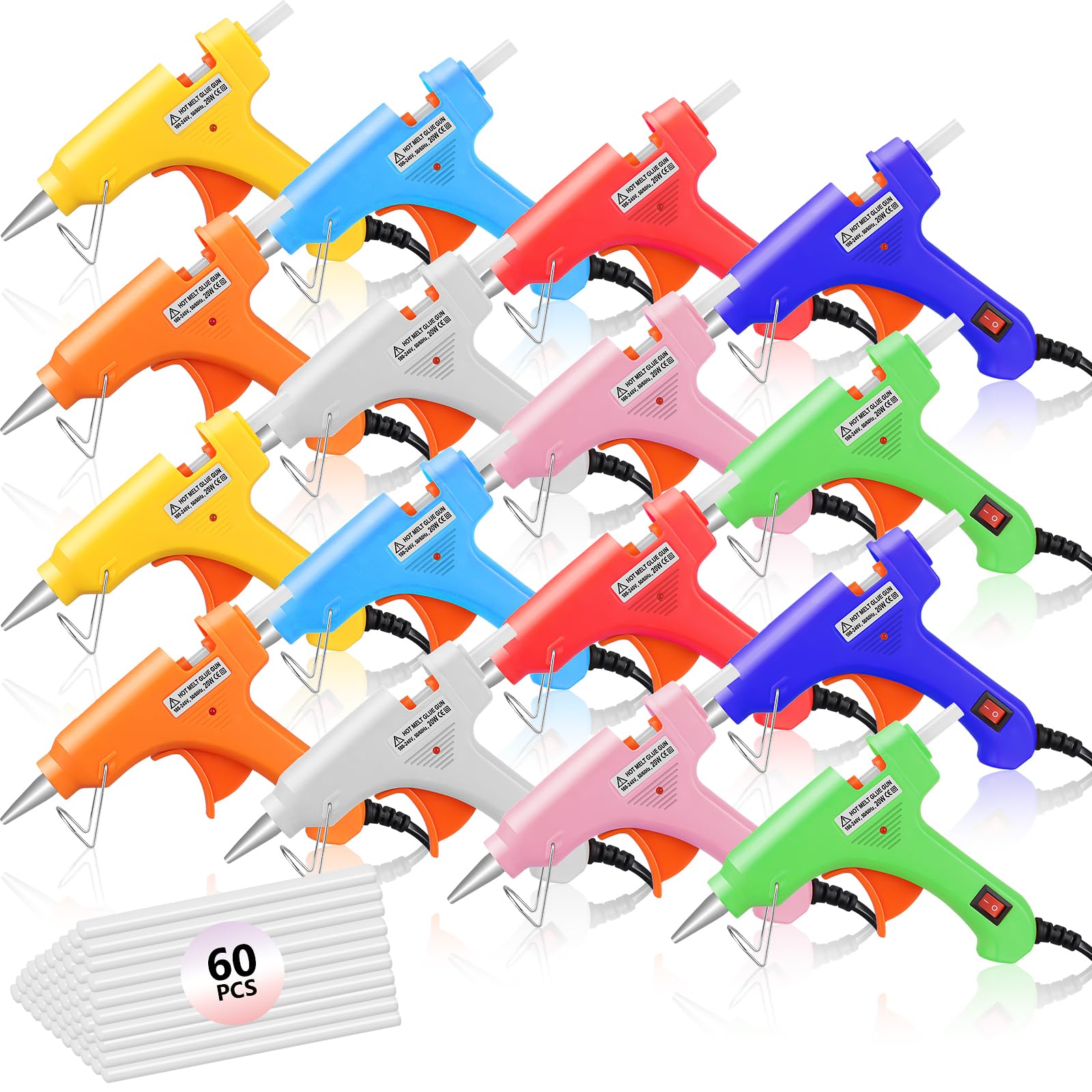 16 Pcs Mini Hot Glue Gun Kit, 7mm Hot Melt Glue Gun Bulk with 60 Glue Sticks, 20W Small Craft Glue Gun Set for DIY Arts School Projects Home Repairs (8 Colors)