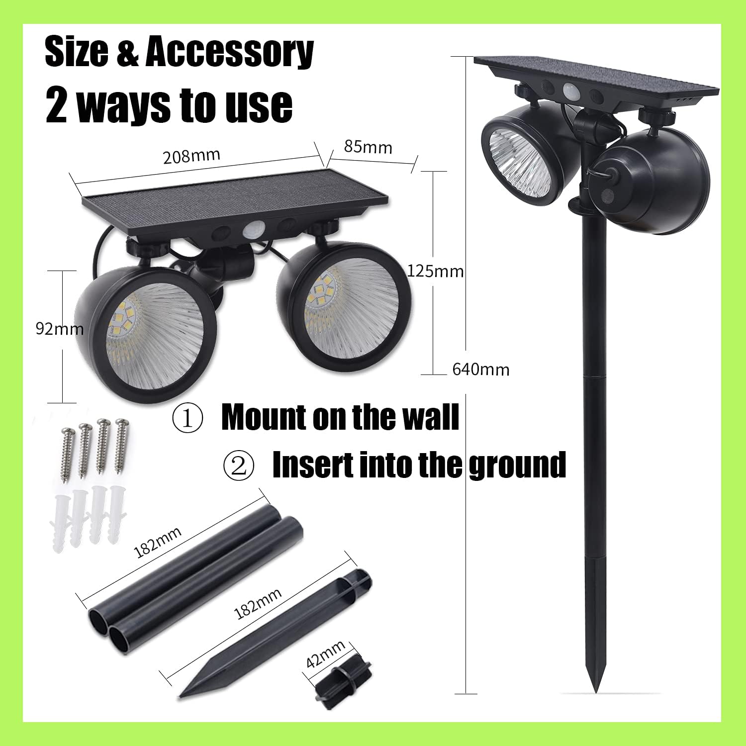 Solar Spot Lights Outdoor 2 Pack Solar Landscape Lamp Solar Motion Sensor Lights Remote Control Waterproof Solar Pathway Spot Lights for Garden Yard Wall Patio Lawn Driveway Pathway Pool