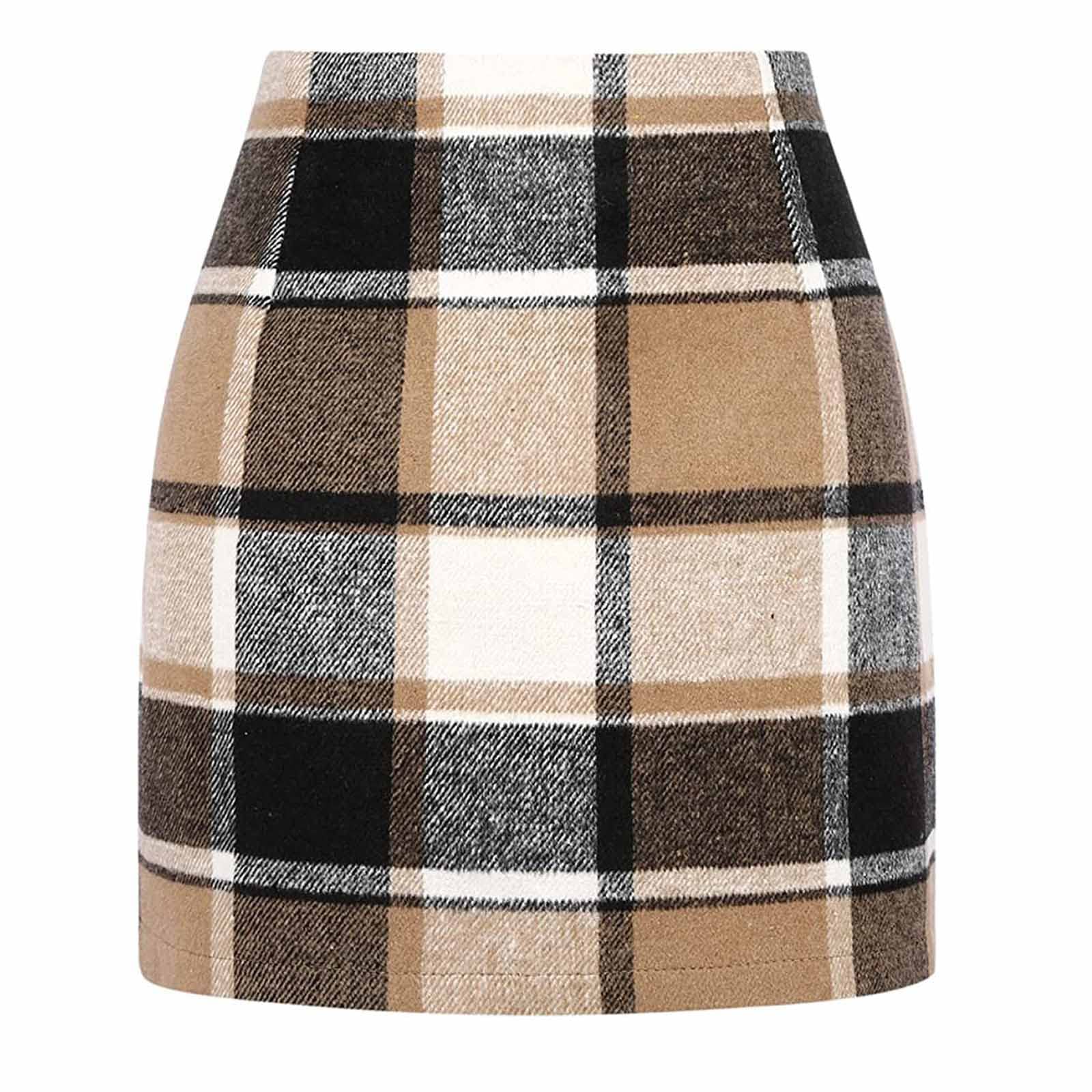 Plaid Skirts for Women - 2025 Fall Winter High Waisted Mini Wool Bodycon Pencil Skirt