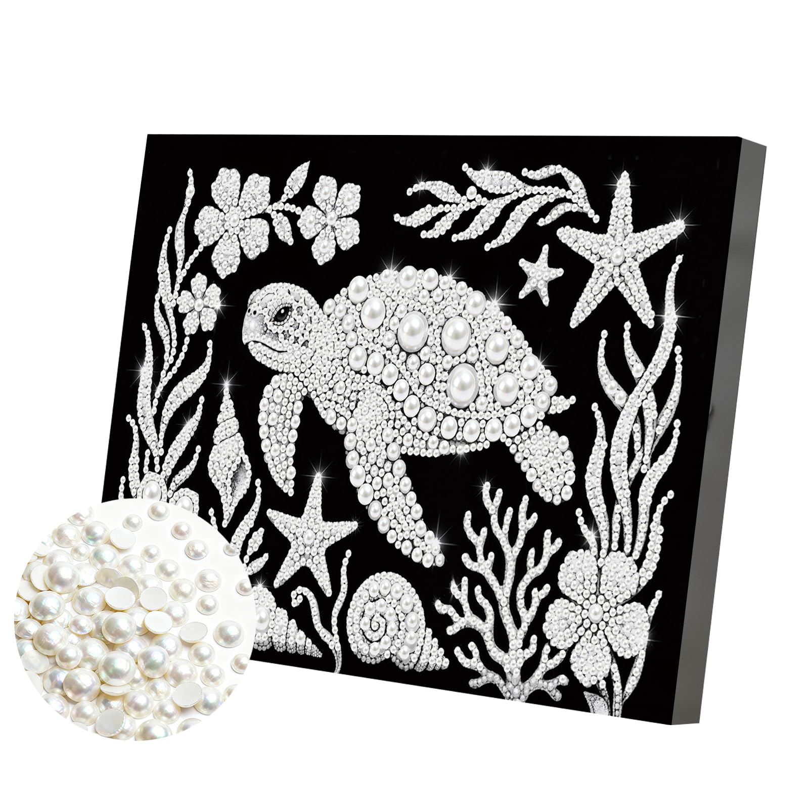 DIY Pearl Painting Kit with Wooden Frame, 3D Plastic Pearl Gemstone Ocean Art Craft for Adults Beginners, Diamond Art Kits for Adults, Home Wall Decor Ready Gift for Women 7.8X11.8inch(Turtle)
