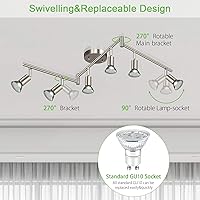 Vista 2 de Unicozin Kit de Iluminación de Riel LED de 6 Luces, Níquel Mate, Iluminación de Focos de Techo de 6 Vías, Cabezal Flexiblemente Rotativo, Luz