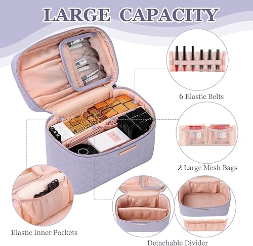 Miniatura 4 de Dajasan Bolsa de maquillaje, bolsa de cosméticos de viaje para niñas y mujeres, estuche organizador de maquillaje de gran capacidad, bolsa de aseo