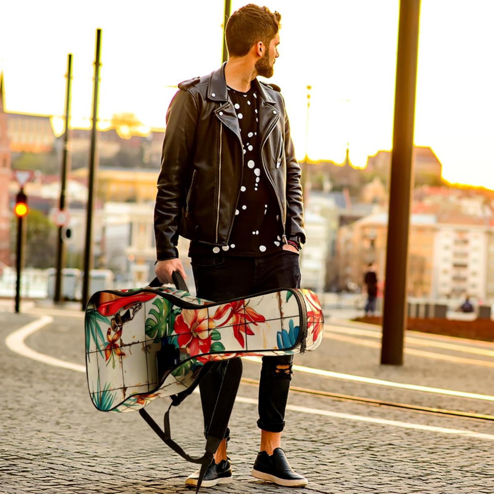 Akustikgitarre Tasche, wasserdichte Gigbag mit mehreren Taschen, für 40/41/42 Zoll Akustikgitarre, Koffer und Kamera, mehrfarbig, 42.9x16.9x4.7 in, Gitarrentasche