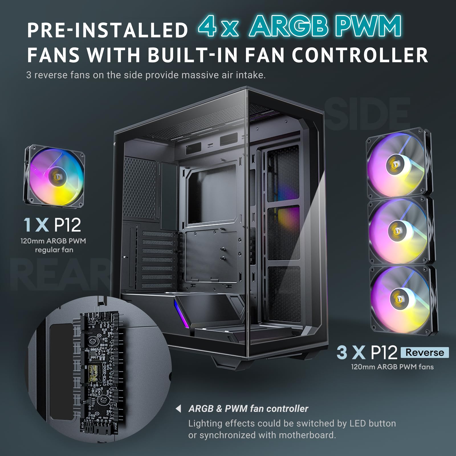 Antec C3 ARGB, 3 x 120mm & 1 x 120mm ARGB PWM Fans Included, Up to 8 Fans Simultaneously, Type-C，Seamless Tempered Glass Front & Side Panels, 360mm Radiator Support, Mid-Tower ATX PC Case