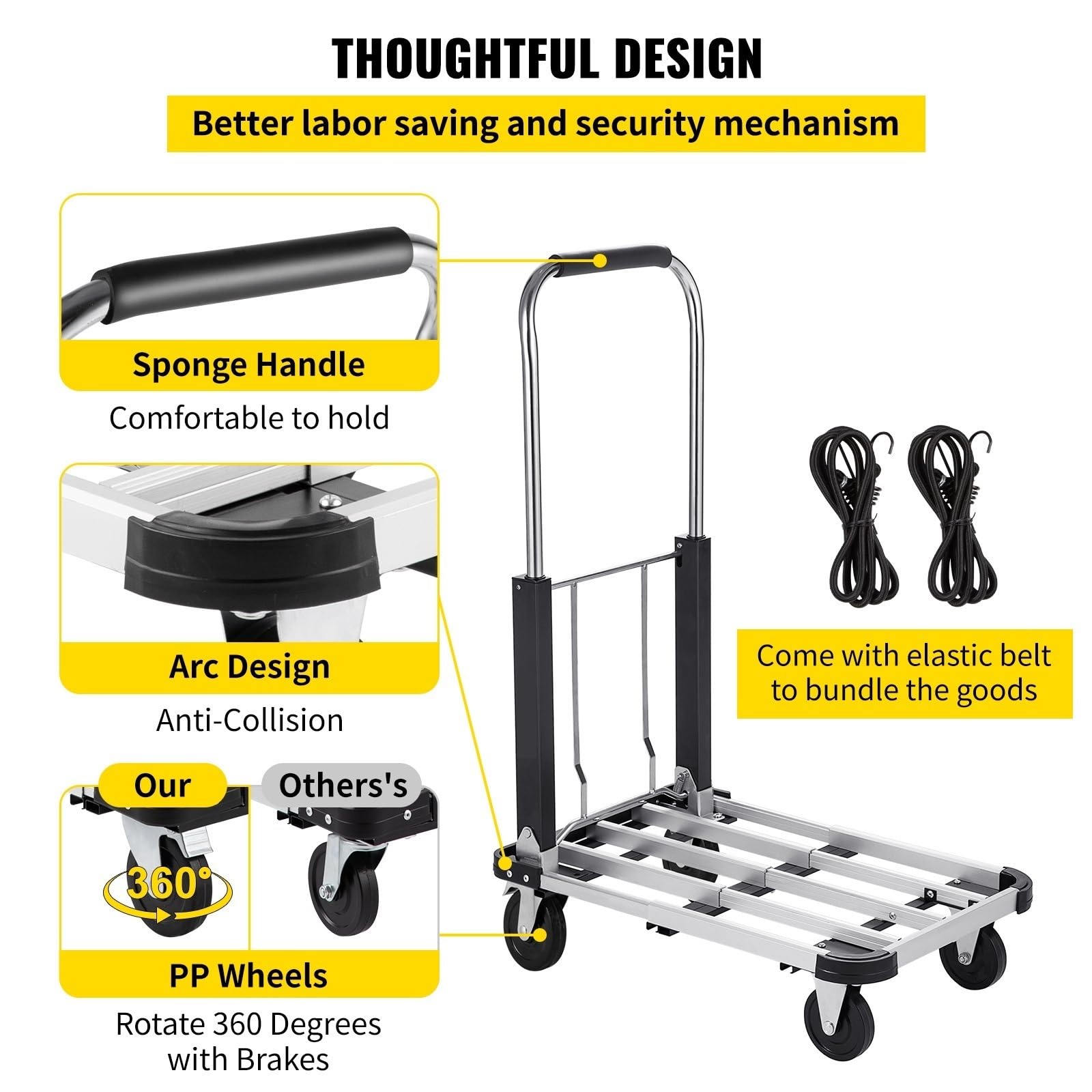 Składany wózek ręczny Dolly Cart z kółkami wózek bagażowy o pojemności 330lb solidna konstrukcja ze stopu aluminium Flatform Dolly