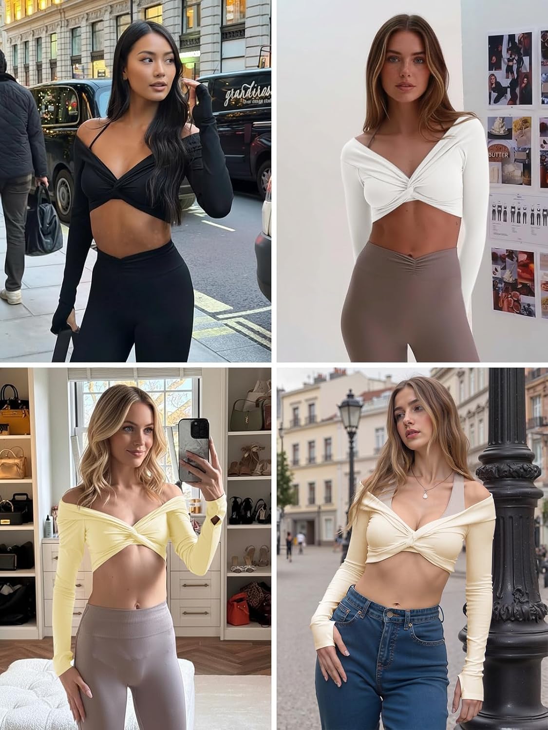 Yousify Womens Long Sleeve Workout Crop Tops Twist Deep V Neck Y2k Yoga Pilates Ballet T Shirt Top with Thumb Holes - Image 6