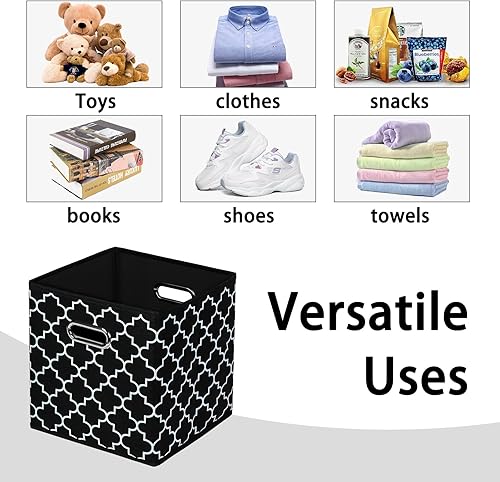 Miniatura 3 de Cubos Contenedores de Almacenamiento Plegables Negros, Cubos de Caja de Almacenamiento de Tela Cestas Organizadoras con Asas Dobles para Organizador