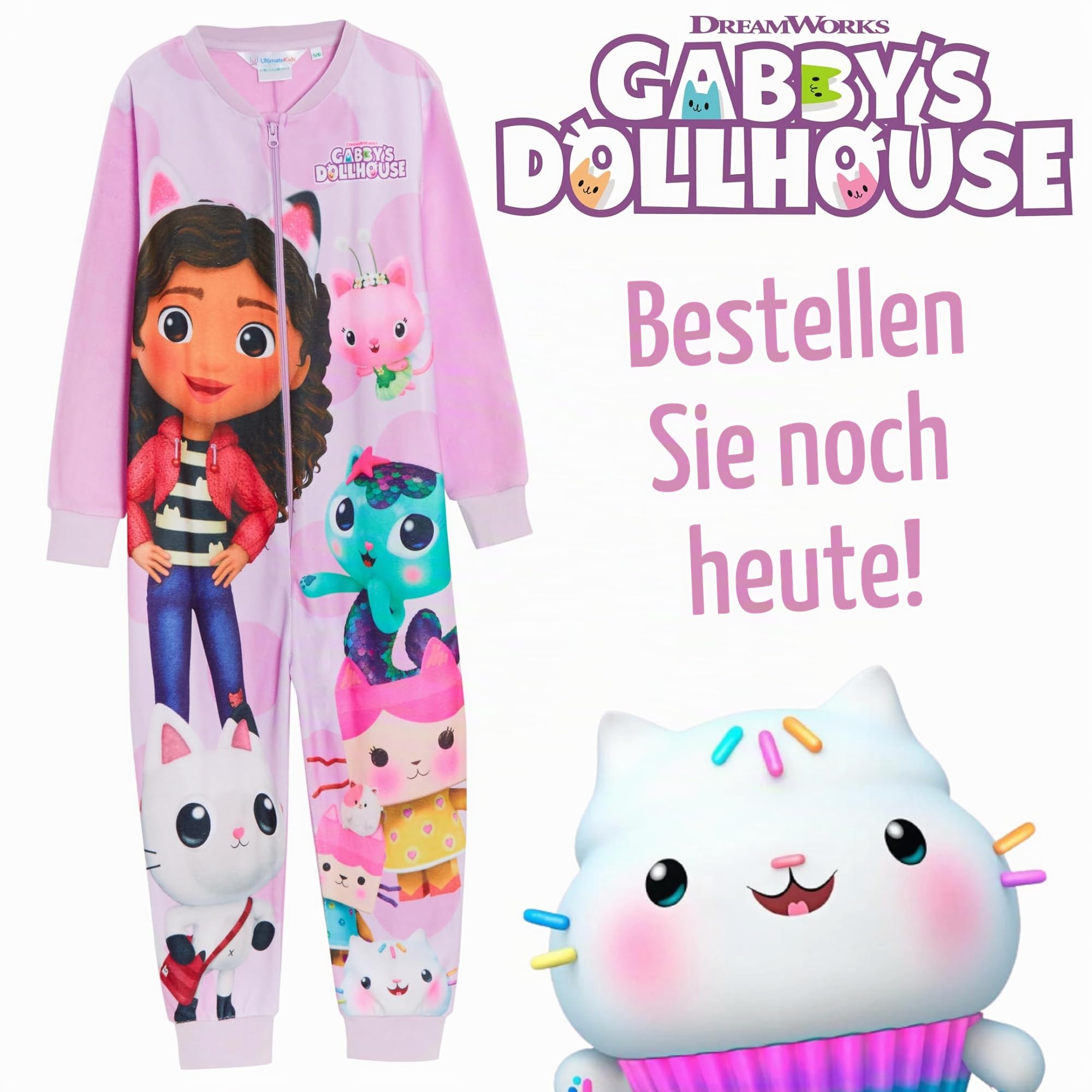 gabby's dollhouse Einteiler für Mädchen All In One Gabby Pyjama Kinder Fleece Pjs Warm Loungewear