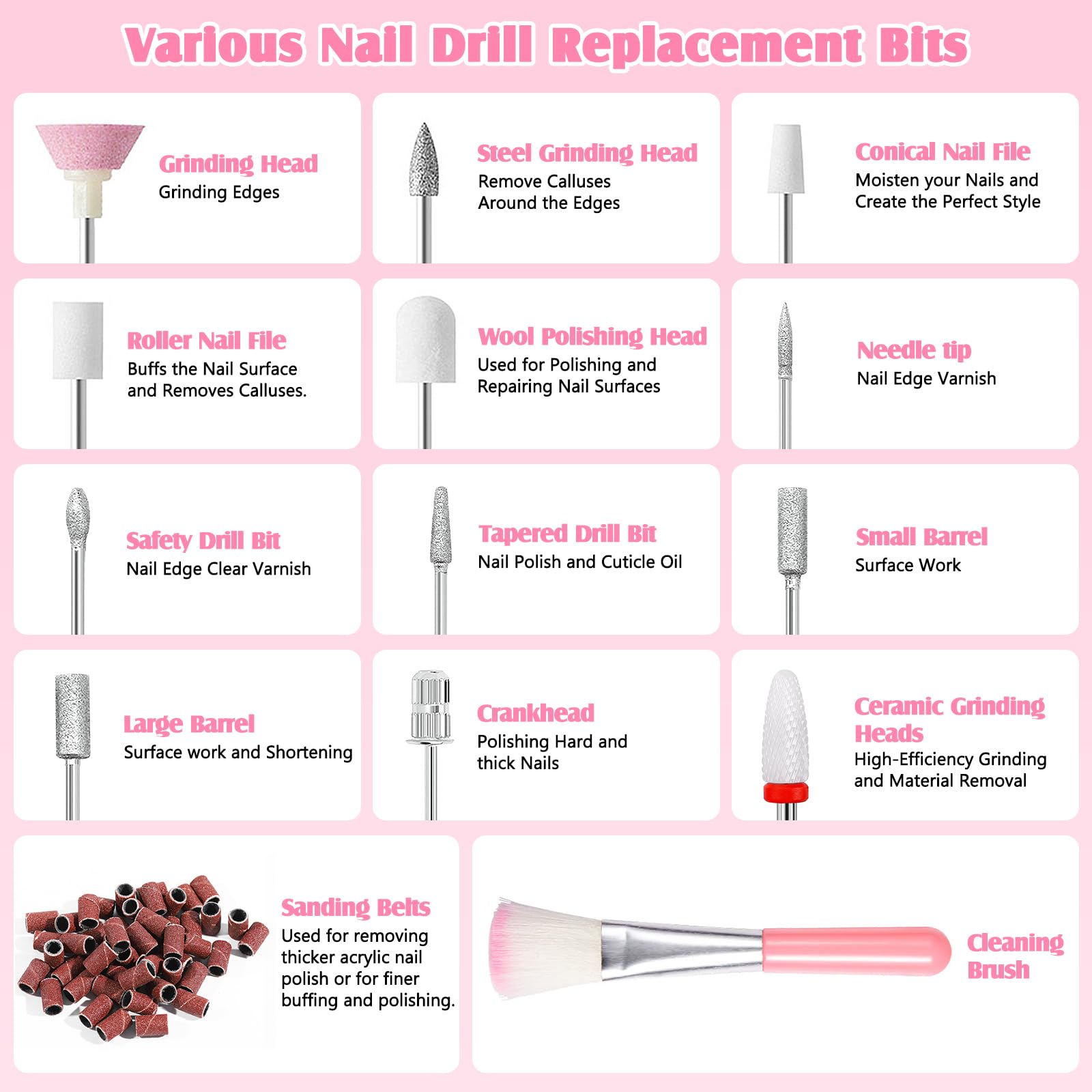 Torno Para Uñas Profesional 45000 Rpm, 12 En 1 Lima Uñas Electrica, Con Velocidad Ajustable, Recargable, Portátil, Para Uña De Gel Y Acrílicas, Manicura Y Pedicura,Salón Y Uso Doméstico