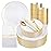 Festiva 350Pcs Gold Plastic Plates - White and Gold Dinnerware Set Disposable include 10 & 7 Plates,Cups,Silverware,Napkins -serve 50 Guests Perfect for Wedding& Chritmas & Party