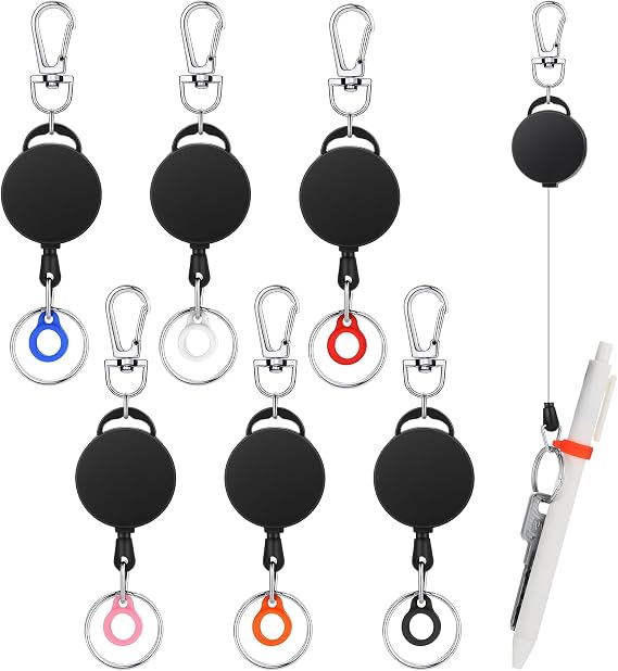 Geyoga 6 Pcs Retractable Pen Holders Retractable Badge Reel with Pen Pencil Clips for Lanyard Nurses ID Badge Doctor Teacher Student Employee Office Medical Workers Supplies