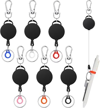 Geyoga 6 Pcs Retractable Pen Holders Retractable Badge Reel with Pen Pencil Clips for Lanyard Nurses ID Badge Doctor Teacher Student Employee Office Medical Workers Supplies