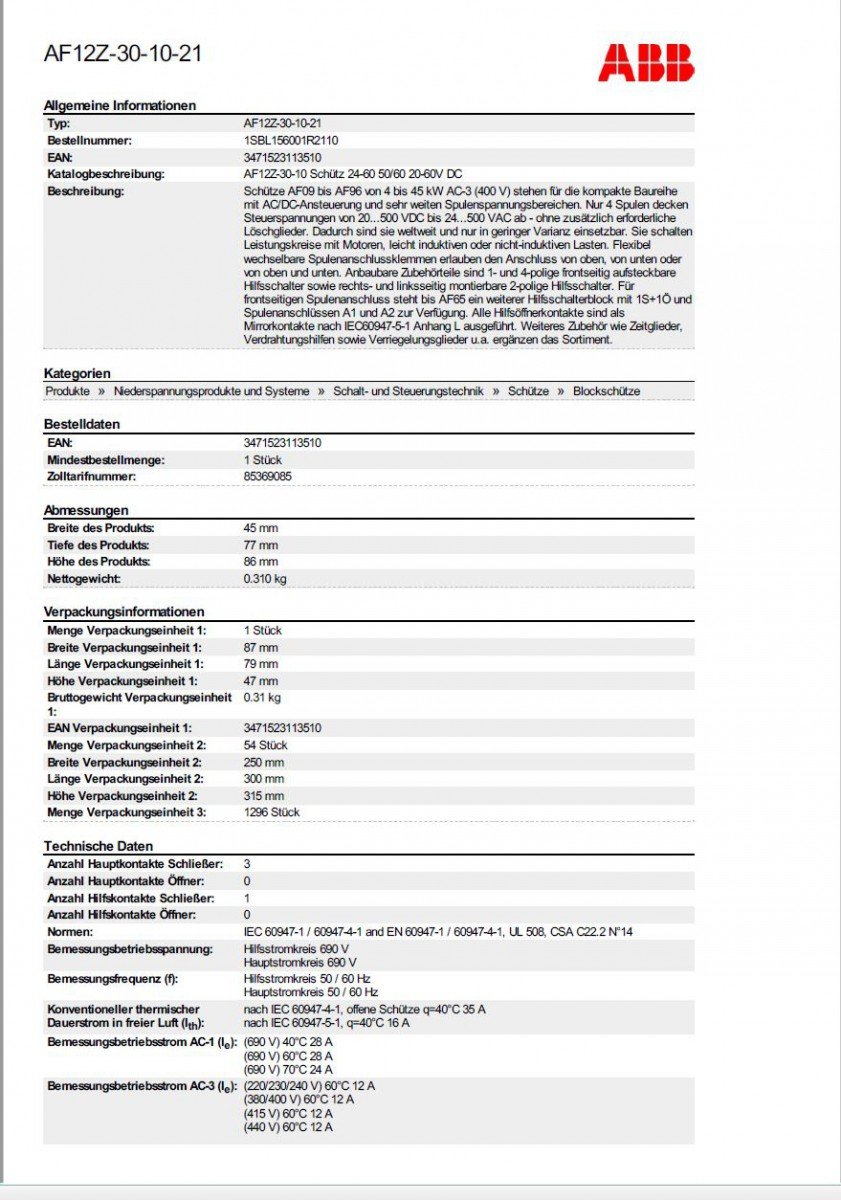 ABB-Entrelec A de protection frctlp aux af12z de 30–10 3 pôles 24–60 VAC/20–60 V