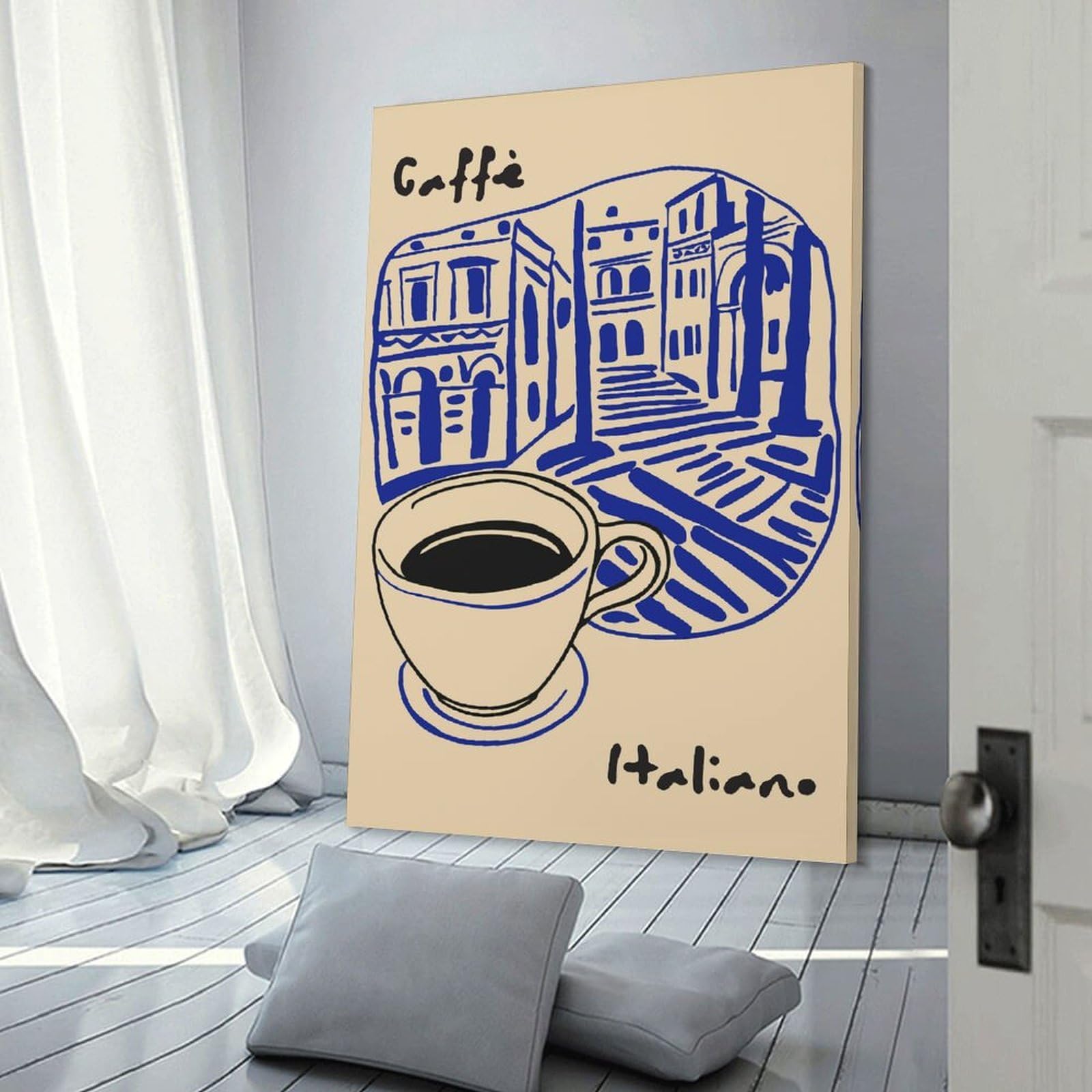 Junmoney Caffe Italiano Illustration Wall Picture Print 20x30inch(50x75cm), for Picture Wall Styling in Lounge Or Bedroom, Ideal for Building A Coordinated Art Wall