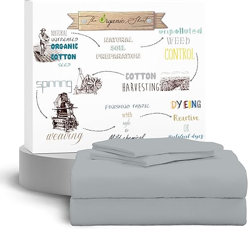 SUPREME ELEGANCE Juego de sábanas tamaño King de algodón orgánico, 100% tejido percal, frescas y transpirables, bolsillo profundo para colchones de
