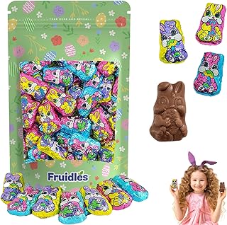 Easter Milk Chocolate Bunnies, Smooth & Creamy Party Bag Fillers, Individually Wrapped Multicolor Foils (Half-Pound)