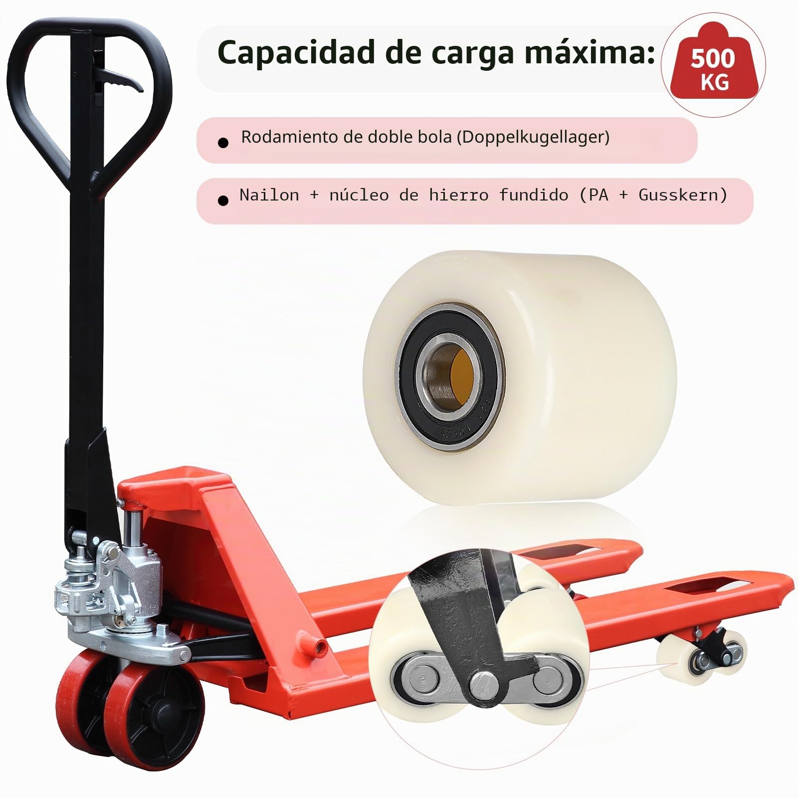 SWAWIS 4 Ruedas para Montacargas de Nylon 80x70 mm con Eje 20 mm y Rodamientos Soporte 500 kg Kit de Reemplazo para Carretillas Elevadoras