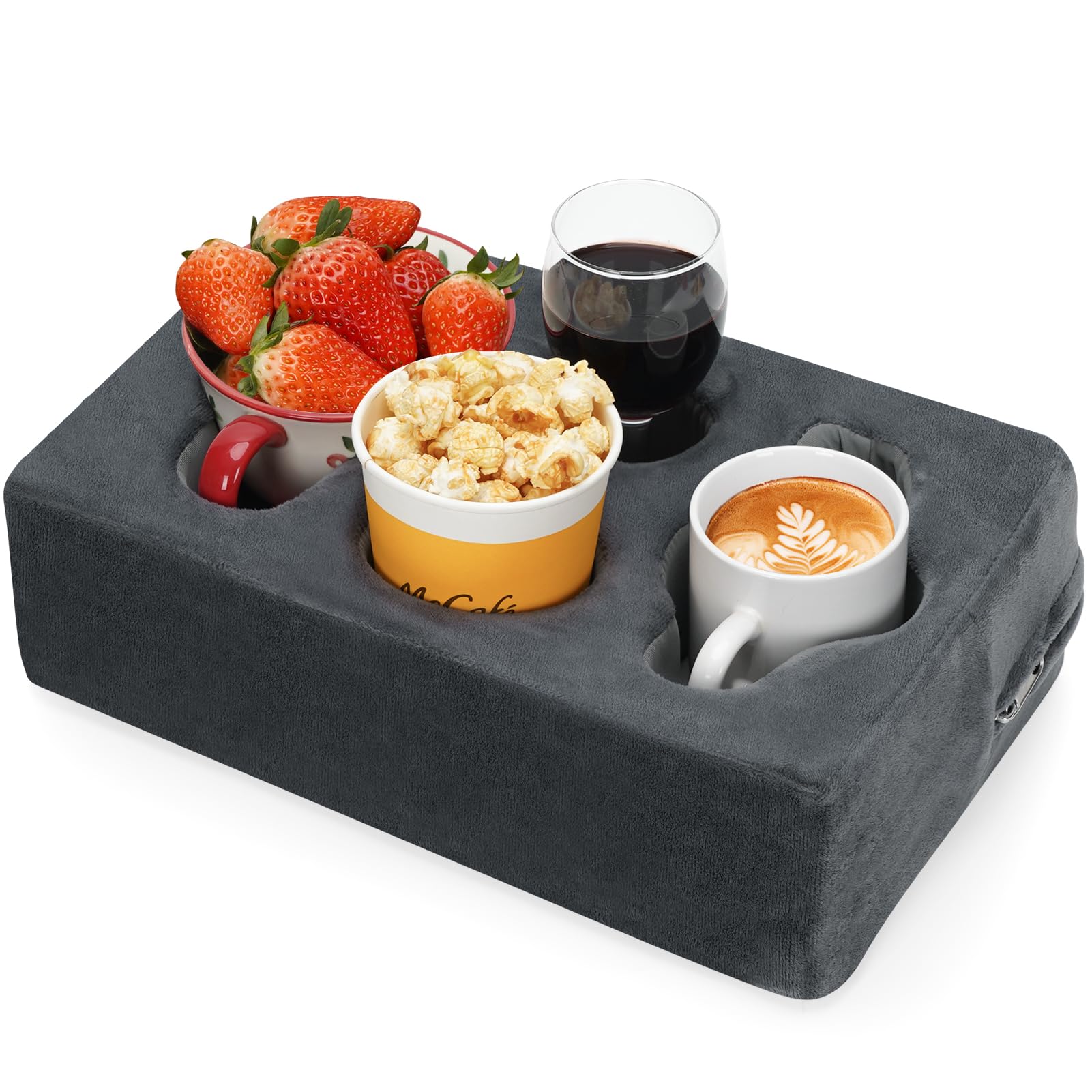 Couch Cup Holder Pillow,Sofa Cup Holder,Couch Drink Holder,Octagon Couch Caddy with Cup Holder for Coffee Cup,Phone,Remote,Couch Cup Holder Tray for Bed,Car,Sofa,Table,Couch Accessories (Grey)