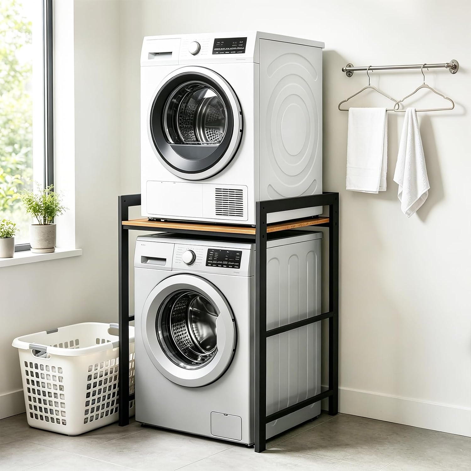 Étagère de machine à laver réglable en hauteur sur 3 hauteurs, armoire pour machine à laver et sèche-linge, étagère pour machine à laver, jusqu'à 350 kg, 69 x 65 x 102 cm, noire