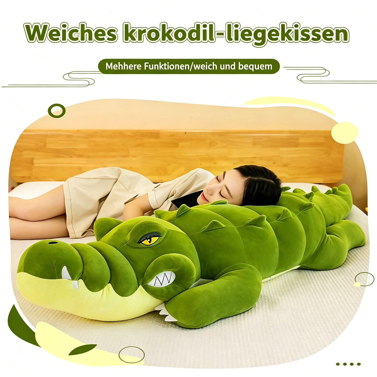 Kuscheltier Krokodil Plüschtier Alligator, Riesen Krokodilkissen Plüsch Stofftier, Kawaii Krokodil Spielzeug Kissen, Lustige Alligatoren-Plüschtiere Geschenk für Jungen und Mädchen (150cm,Grau)