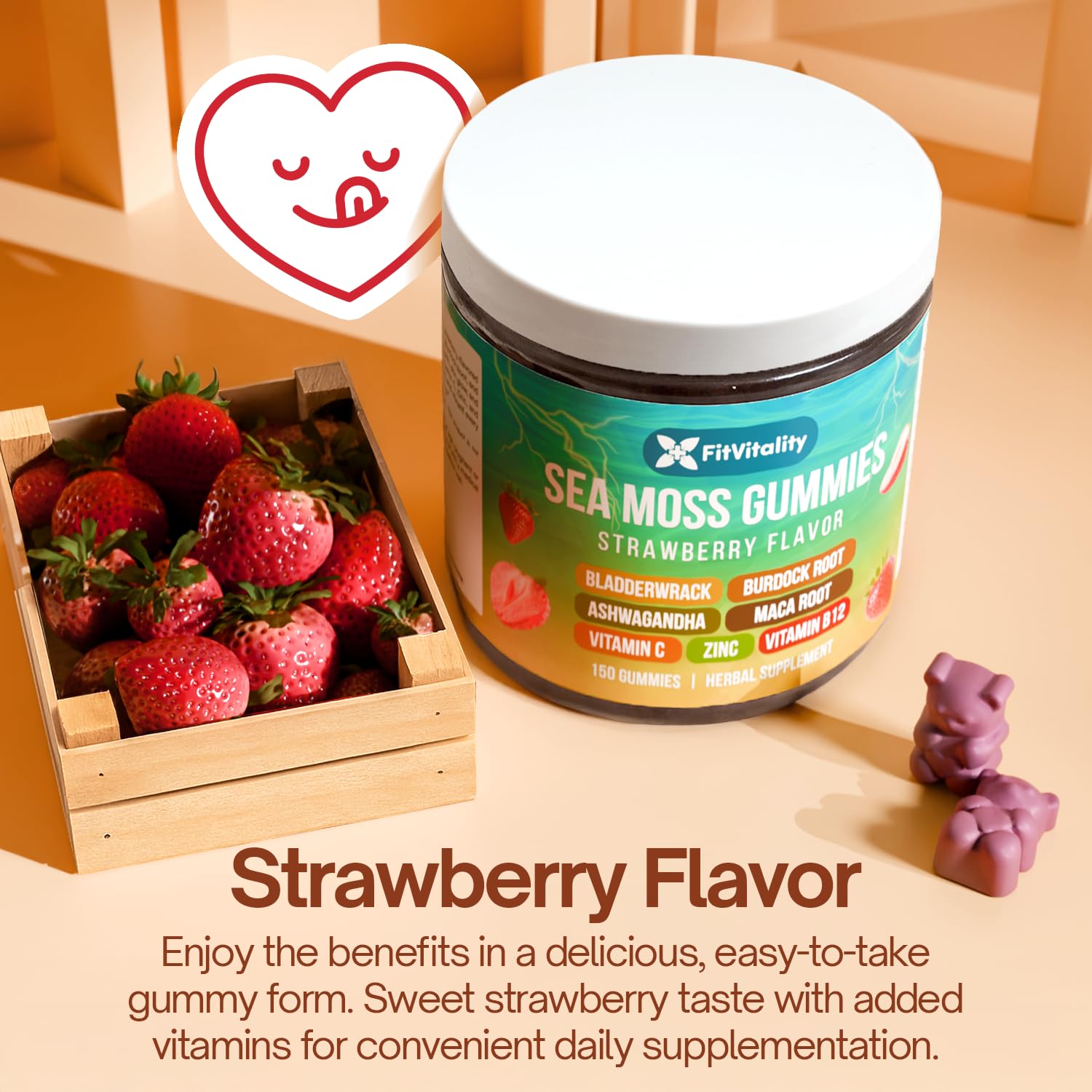 60 Sea Moss Gummies. 9-in-1 Formula. With Ashwagandha, Burdock, Elderberry. — Amazon image 4