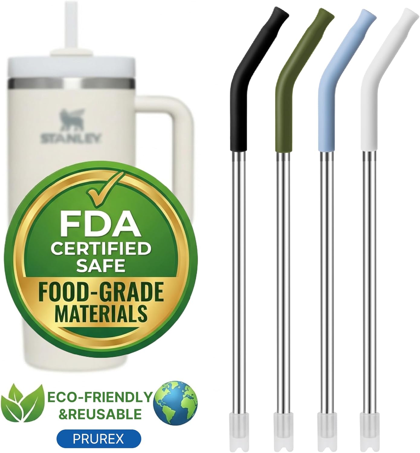 BPA Free & Easy Clean 4 Pack Reusable Stainless Steel Straws,12.2" Extra Long for Deep - Mouthed 40 oz Stanley/Simple Modern Tumblers, 4 Color Silicone Tips for Vivid & Comfortable Sip(1) - Image 4